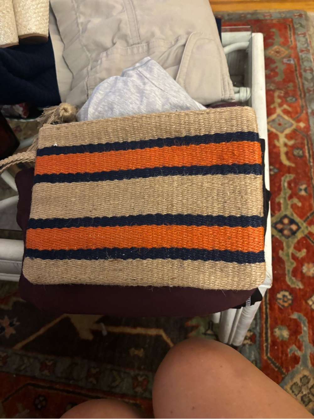 J Jill Striped Jute Woven Wristlet Clutch in Natural, Orange & Navy